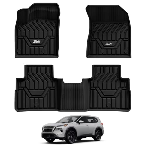 3W Floor Mats for 2021-2025 2026 Nissan Rogue Custom Fit TPE All Weather Rogue Floor Liner Full Set 1st & 2nd Row Car Mats - Black (NOT for Sport) - size: 1.Rogue|21-26|Floor Mats (New)