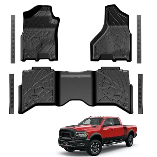 Floor Mats for 2019-2025 2026 Dodge Ram 2500/3500 Crew Cab with Bucket Seat (Not for PTO KIT Models), TPE All Weather Durable Floor Liners Door Sill Guards for Dodge Ram 2500 - size: 2019-2026 | For Dodge Ram 2500/3500