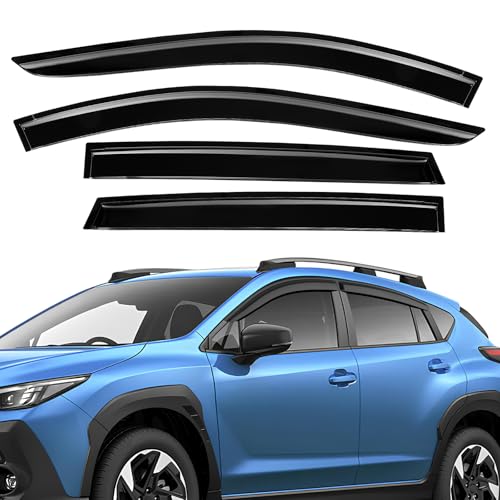 Tape-On Rain Guards Compatible with Su-baru Crosstrek Impreza 2024 2025 Black Extra Durable Shatterproof Side Window Deflectors, Window Visors, Wind Deflectors - 4 PCS - size: Fit for Su-baru Crosstrek 2024-2025 Tape On