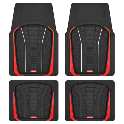 Rubbermaid Car Floor Mats Full Set – Premium All-Weather Car Mat with Brushed Aluminum Inserts, Universal Trim-to-Fit Design, Anti-Slip Backing for Cars, SUVs, Trucks, and Vans - color: Red