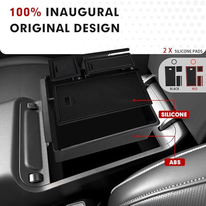 Autorder Center Console Organizer for 2022-2026 Hyundai Santa Cruz Accessories Car Armrest Storage Box Middle Console Tray Container with Black & Red Non-Slip Silicone Mats - size: 2022-2026 Santa Cruz