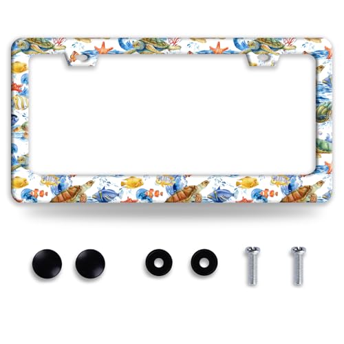 Sea Turtle License Plate Frame Ocean Animals Turtles License Plate Frames Auto Accessory Stainless Steel Colorful License Plate Decoration for Women Men 12 x 6 Inch - color: Colorful Sea Turtles