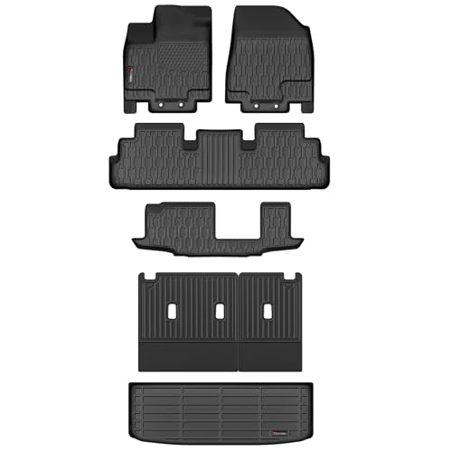 Floor Mats & Cargo Liner for 2022-2025 2026 Nissan Pathfinder 8 Seats (Fit Gas), Full Set All Weather Protection 1st,2nd,3rd Row Car Liners,Backrest Mat & Trunk Mat,Black - style: 2022-2026 Nissan Pathfinder 8 Seats (Fit Gas)