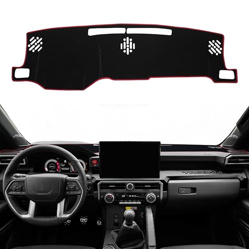 Dash Cover for Toyota Tacoma Accessories 2024 2025 2026 Dashboard Cover Mat Center Console No Glare Carpet Sunshield Cover UV Rays Protector Pad Non-Slip, Red Trim - color: Red, size: 2024-2026