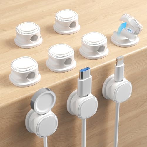 9 Pack Cord Organizer, Spring Cable Management, Adhesive Cute Cable Holder Clips, Phone Charger Wire Keeper for Desk Nightstand Car Office (9-Pack White) - color: 9-Pack White