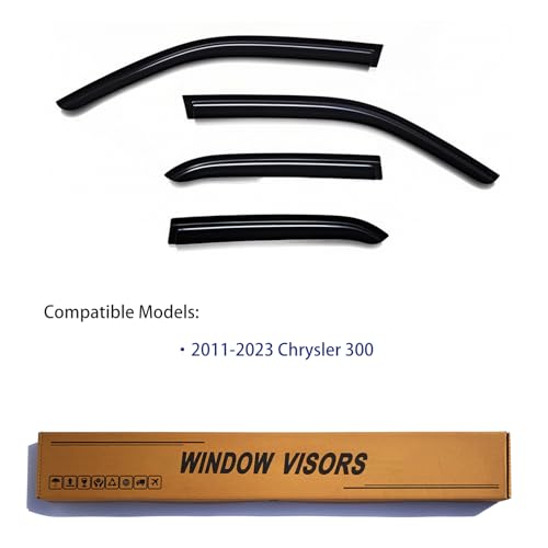 Window Visors Rain Guards fits 2011-2023 C-hrysler 300, Out-Channel Window Wind Deflectors Vent Shades Accessories, Dark Smoke 4 Pcs，2012 2013 2014 2015 2016 2017 2018 2019 2020 2021 2022 - size: 11-23 Chrysler 300