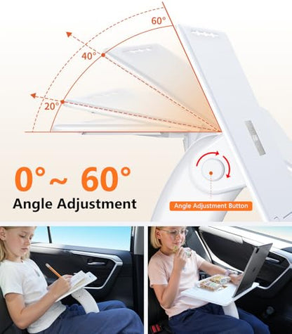 Car Seat Tray Table, Adjustable Travel Tray for Kids/Adults, Car Lap Desk for Laptop Computer Tablet Book, Front Passenger/Rear/Driver Seat Food Eating, Essentials Accessories for Long Trips
