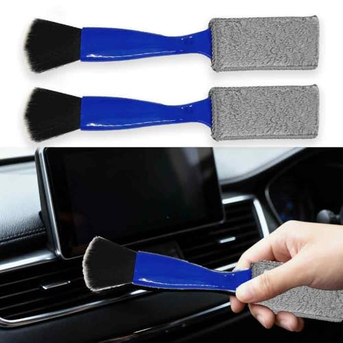 Double-Headed Car Cleaning Brush, Car Detailing Brush, Durable, Easy to Store Without damaging Interior Surfaces; Suitable for Cleaning dashboards (2PCSBlue) - color: 2PCS Blue