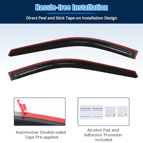 FREEMOTOR802 Tape-on Window Deflectors Fits 1996-2007 Chrysler Town & Country & Dodge Caravan, Rain Guards Side Window Visors Wind Deflectors Vent Visors Slim Style Smoke Tinted Acrylic 2 Pieces