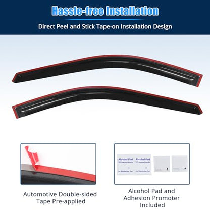 FREEMOTOR802 Tape-on Window Deflectors Fits 1996-2007 Chrysler Town & Country & Dodge Caravan, Rain Guards Side Window Visors Wind Deflectors Vent Visors Slim Style Smoke Tinted Acrylic 2 Pieces