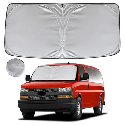 KAYZT Windshield Sun Shade for 1996-2025 2026 Che-vrolet/Chevy Express Cargo Van 1500, 3500, 4500, LS, LT Foldable Sunshade Front Window Custom Fit Car Accessories - size: for 1996-2026 Che-vrolet/Chevy Express