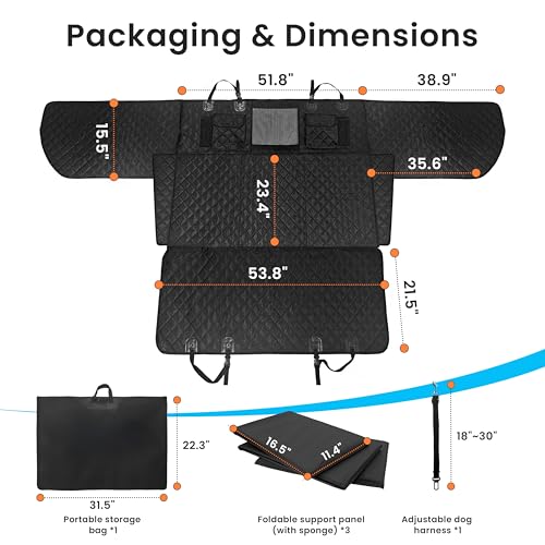 Dog Car Seat Cover for Back Seat, Hard Bottom Back Seat Extender for Dogs with Door Protector, Anti Scratch, Waterproof & Non-Slip Dog Backseat Cover for Small Mid Cars, SUVs & Trucks, Holds 450Lbs