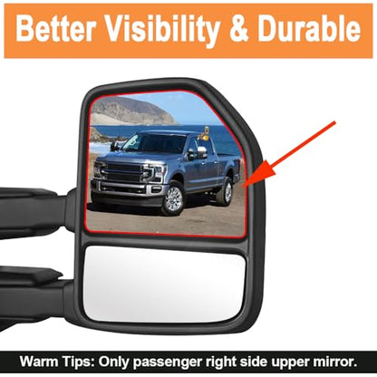 Senzeal Passenger Side Heated Mirror Glass with Blind Spot Detection BLIS for Ford F150 2015-2020 Ford F250 F350 F450 F550 2017-2022 Upper Tow Mirror (Right Side) - size: Passenger Upper Side with Blind Spot (Right)
