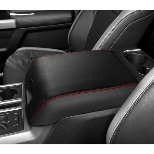 DEYTOP Center Console Cover for Ford F150 2015-2020 & F250 F350 F450 2017-2022 Accessories Console Armrest Cover for Ford Expedition 2018-2024 Armrest Protector (Black with Red Stitches, 2015-2020) - color: Black with Red Stitches, size: 2015-2020