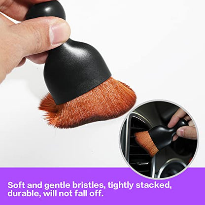 AOCISKA Car Interior Detailing Brush,Soft Bristle Cleaning Brush Car Detailing Brush Dusting Brush,Car Interior Cleaning Tool,Auto Detail Brush Car Dash Duster Brush (Black&Brown with Cap) - color: Black&brown With Cap