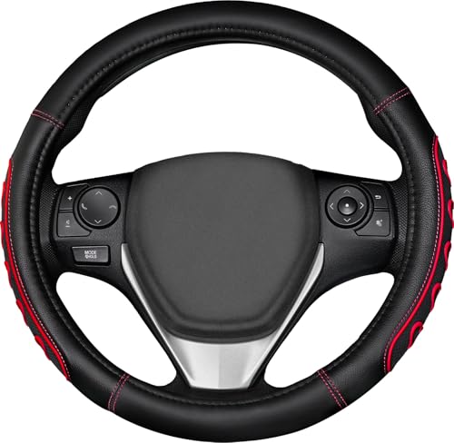 Ventilated Heart-Shaped Steering Wheel Cover with Anti-Slip Leather Grip. Compatible with Ford, Toyota, Honda, Nissan, and Chevrolet Vehicles for 14.5-15.2 inch Round Steering Wheels. - color: Love Red