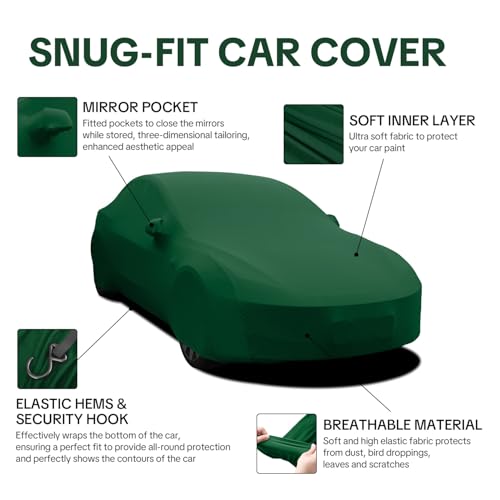 WinPower Indoor Car Cover, Fit Sedan 153-167 Inch Soft Stretch Breathable Dustproof Scratch Protection Elastic Full Cover for Underground Garage Auto Show, Green - size: S-CAR(153-167 Inch)
