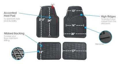 Heavy-Duty Rubber Car Floor Mats - Universal Fit Full Set for Sedans, SUVs, and Trucks - Climaproof & Trimmable - Black