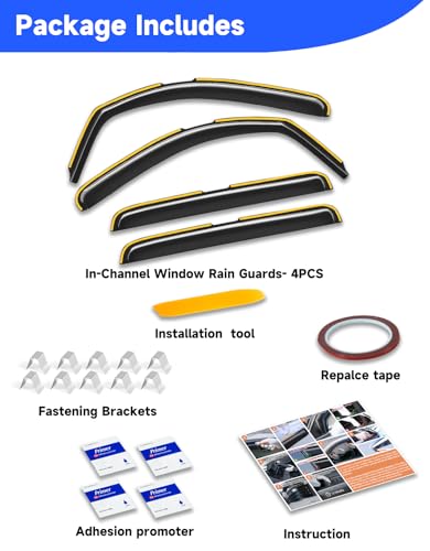in-Channel Rain Guards Fit for Trucks Toyota Tundra 2007-2021 CrewMax, Extra Durable Window Rain Guards Visors Vent Visors Window Deflector Vent Shades Car Accessories -4 pcs - size: For 2007-2021 Toyota Tundra CrewMax