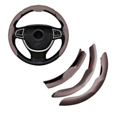 Car Steering Wheel Cover, Nappa Leather 15 Inch Snap-On 3PCS Set Vehicle Steer Wheel Wrap Protector, Non-Slip Automotive Interior Protection Accessories, Universal Fit (Brown) - color: Brown