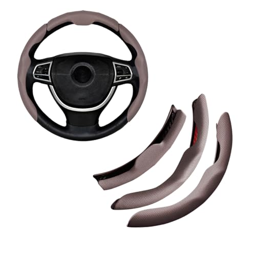 Car Steering Wheel Cover, Nappa Leather 15 Inch Snap-On 3PCS Set Vehicle Steer Wheel Wrap Protector, Non-Slip Automotive Interior Protection Accessories, Universal Fit (Brown) - color: Brown