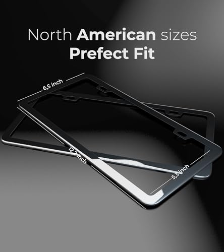Mirror Black License Plate Frame - Titanium/Gunmetal Stainless Steel, 2-Hole Sleek Style, Premium Metal Durability, Easy Install, 2-Pack Gift Box - Polished Gloss Finish - color: Gloss Black(Mirror-like)