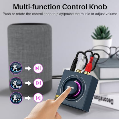 YMOO B06T3+ LDAC Bluetooth Receiver for Home Stereo Music Streaming with Knob Control, HiFi Wireless Audio Adapter w/aptX HD Low Latency, RCA 3.5mm Jack Aux Bluetooth Audio Receiver - color: blue