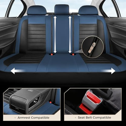 Coverado Car Seat Covers Full Set, Luxury Leather Car Seat Covers, Automotive Front and Rear Mesh Seat Covers, Full Set 5 Seats, Blue Black Seat Covers for SUV Sedan Truck - color: Blue&Black, size: Fullset