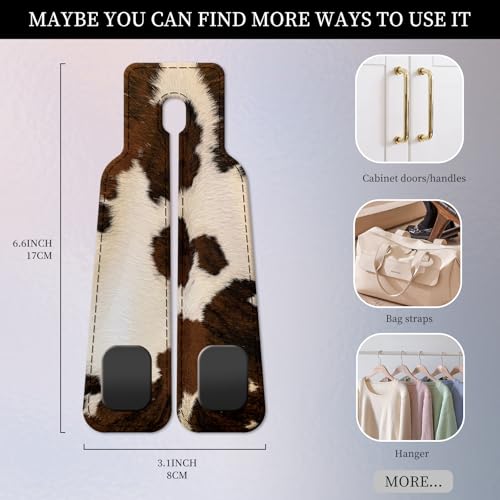 PU Leather Car Seat Hook, Storage Headrest Hanger, Cute Car Backseat Organizer, Car Hooks For Purses and Bags Cowhide Brown White - color: Cowhide Brown White