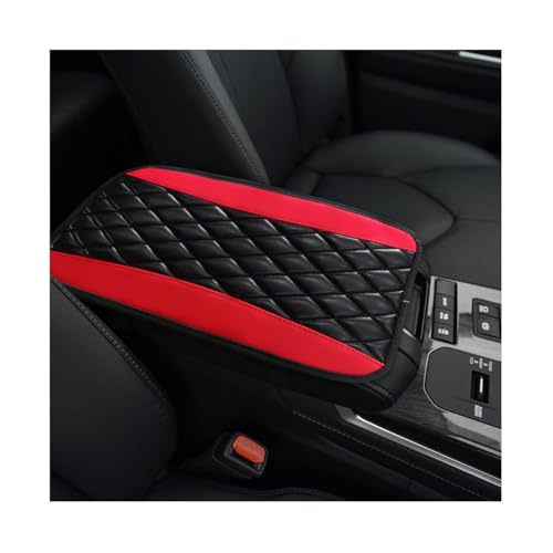 KVAEY Car Center Console Cushion Pad, 12.6 × 7.48 Inches Waterproof Car Armrest Seat Box Cover, PU Leather Armrest Cover Protector for Most Vehicle, Universal Car Interior Accessories (Black+Red) - color: Black+Red
