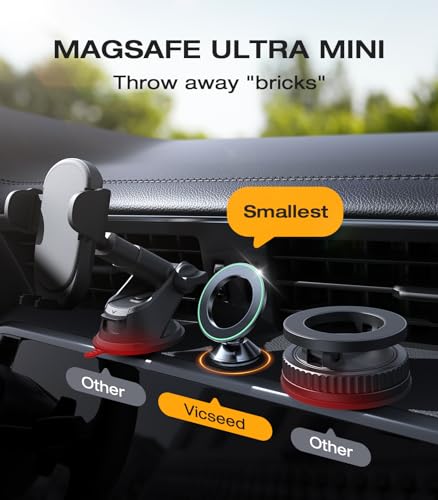 VICSEED Latest Upgrade for MagSafe Car Mount, [High & Low Temp Resistance] Magnetic Phone Holder for Your Car Dashboard, 360 Adjustable Car Phone Holder Mount for iPhone 17 Pro Max 16 15 14 13 12 - color: Flash Black