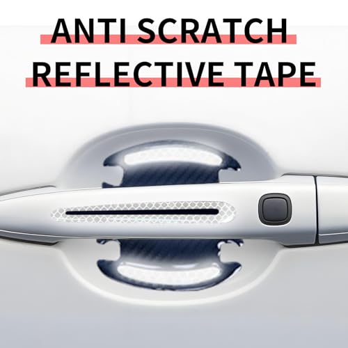 1 Pack 8 Pcs Car Door Handle Protector Reflective Stickers Universal Auto Door Handle Paint Guard Cover, Self-Adhesive Fits Fou Most Vehicle (White) - color: White