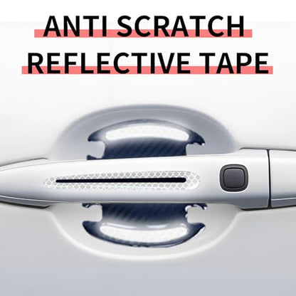 1 Pack 8 Pcs Car Door Handle Protector Reflective Stickers Universal Auto Door Handle Paint Guard Cover, Self-Adhesive Fits Fou Most Vehicle (White) - color: White