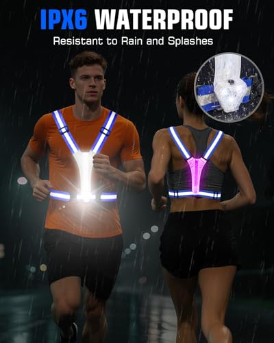 Zacro LED Reflective Vest with Chest Light 500LM, 5 RGB Colors High Visibility Rechargeable Light Up Running Vest IPX4 Night Safety Running Gear for Dog Walking, Cycling, Adjustable for Men Women Kids - color: Blue