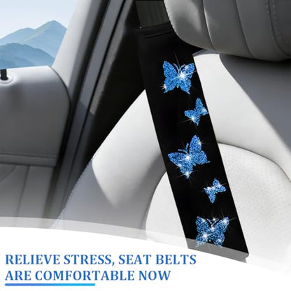 Car Seat Belt Covers, 2PCS Butterfly Soft Vehicle Seatbelt Shoulder Strap Pad Cushions, Comfortable Automotive Interir Harness Pad, Universal for SUV Automobile Truck (Blue) - color: Blue