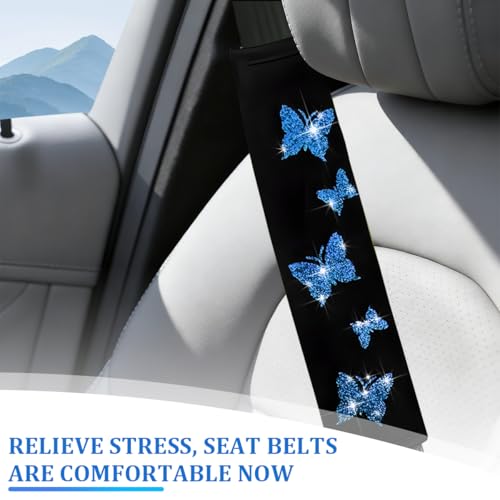 Car Seat Belt Covers, 2PCS Butterfly Soft Vehicle Seatbelt Shoulder Strap Pad Cushions, Comfortable Automotive Interir Harness Pad, Universal for SUV Automobile Truck (Blue) - color: Blue