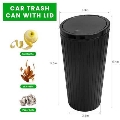 Car Trash Can with Lid, Leakproof Vehicle Cup Holder Garbage Bin with Self-Standing Adhesive Trash Bags, Mini Portable Garbage Can Waterproof Waste Container for Auto Home Office
