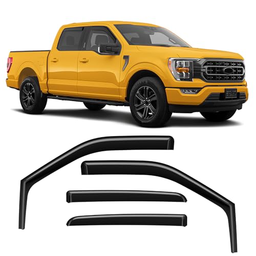 in-Channel Rain Guards Compatible with Ford F150 SuperCrew 2015-2026, Durable Side Windows Rain Guard Wind Deflectors 2025 F150 Crew Cab Window Deflectors - 4 PCS - size: Fit for Ford F150 Crew Cab 2015-2026