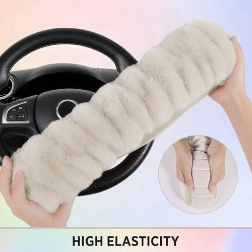 Road Comforts Steering Wheel Cover, Fluffy Car Wheel Covers for Women/Girls/Ladies，Soft Wool Fur Steering Wheel Protector, Universal 14 1/2 inches to 15 inches - White - color: White
