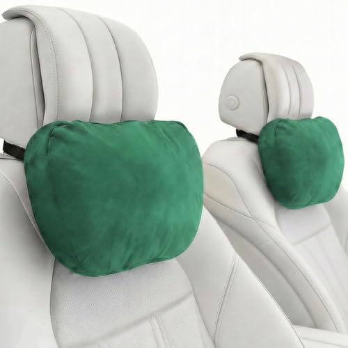 2PCS Car Pillow for Car Neck Pillow for Driving Seat Neck Support Soft Cushion Back Support Head-Rests for Vehicle Sleeping with Elastic Adjustment Strap (Green, Head) - color: Green, size: Head
