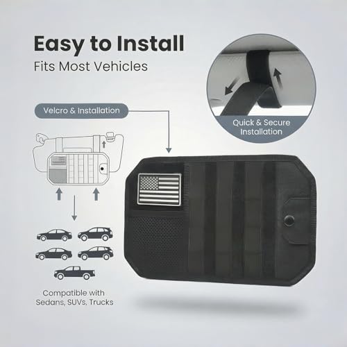 Car Sun Visor Organizer | Multi-Pocket Storage Pouch for SUVs & Trucks | Black Organizer with Double Zippers, Elastic Bands & Glasses Clip | 12.8x7x1.2 Inch