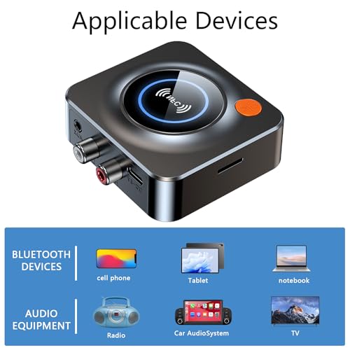 Bluetooth Receiver for Home Stereo, NFC Quick Pair,3.5mm AUX/RCA,TF Card Slot,Wireless Bluetooth Audio Adapter Low Latency for Home Music Streaming Stereo System