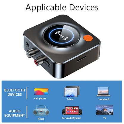 Bluetooth Receiver for Home Stereo, NFC Quick Pair,3.5mm AUX/RCA,TF Card Slot,Wireless Bluetooth Audio Adapter Low Latency for Home Music Streaming Stereo System