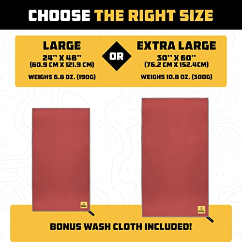 Wise Owl Outfitters Microfiber Camping Towel - Quick Dry Towel for Travel, Backpacking, Hiking, Beach, Gym & Yoga - Compact, Fast Drying & Lightweight - color: Red, size: Large (24x48) + Washcloth (12x12)