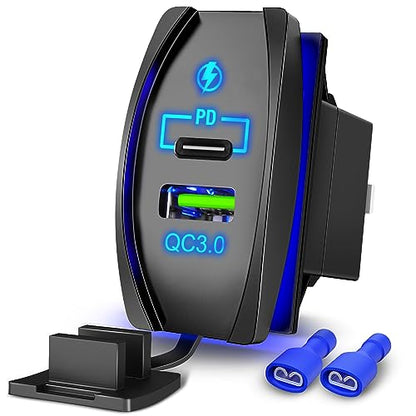 Nilight Rocker Switch Style USB Outlet Socket Fits Panel 4.2A PD Type C and QC 3.0 12V 24V Fast Socket Dual Outlets Port for Cars Boats Trucks RVs - style: Type C + USB