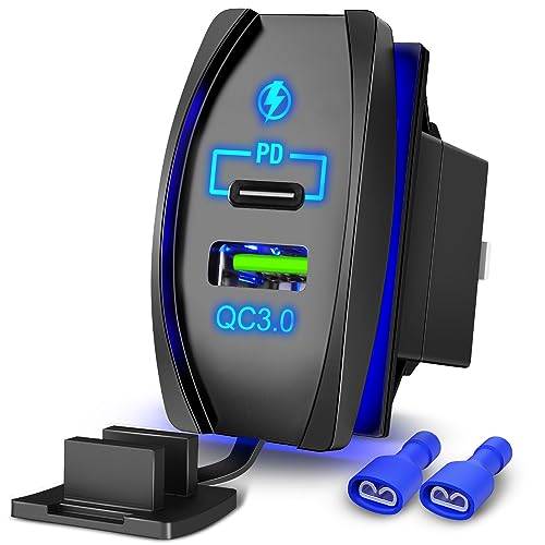 Nilight Rocker Switch Style USB Outlet Socket Fits Panel 4.2A PD Type C and QC 3.0 12V 24V Fast Socket Dual Outlets Port for Cars Boats Trucks RVs - style: Type C + USB