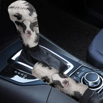 Jeiento Cow Auto Gear Shift Accessories Black White Cow Shift Knob Cover Universal Fit Most Vehicles,Non-Slip Soft Auto Shift Handbreak Protector Covers - color: Cow