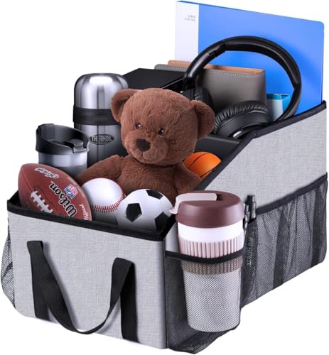 Car Seat Organizer for Back Seat Front Seat Between Seats,Car Storage Organizer for Kids with Multi- Pockets，Collapsible,cup Holders, Removable Dividers(Gray) - color: grey