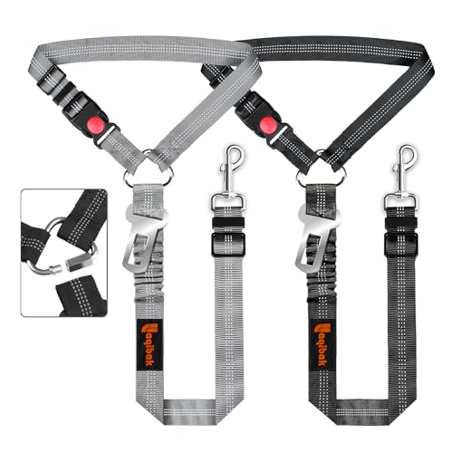 Removable Dog Seat Belt Harness for Car, 3 in 1 Pet Dog Car Seatbelt Leash, Retractable Restraint Secures to Vehicle Headrest & Adjustable Reflective Bungee Dog Seatbelt Tether, Grey - color: Black+Grey