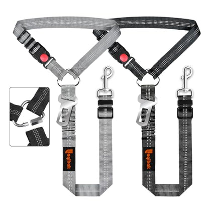 Removable Dog Seat Belt Harness for Car, 3 in 1 Pet Dog Car Seatbelt Leash, Retractable Restraint Secures to Vehicle Headrest & Adjustable Reflective Bungee Dog Seatbelt Tether, Grey - color: Black+Grey